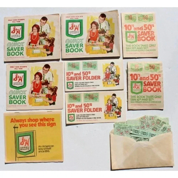 Vintage S&H Quick Saver Book Green Stamp Books & Stamps Lot - Picture 2 of 4